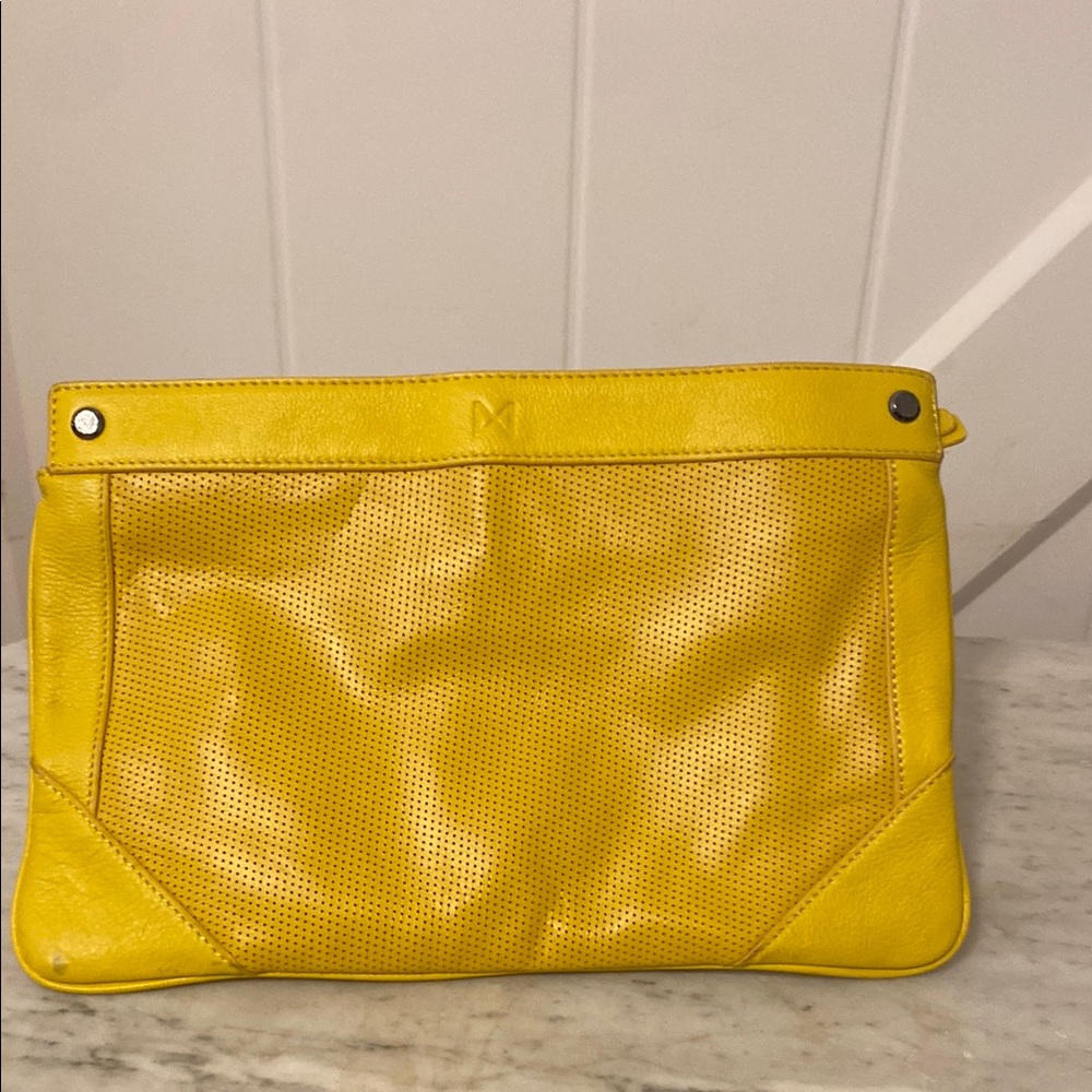 691 MOFE yellow leather perforated zippered clutch New w tag